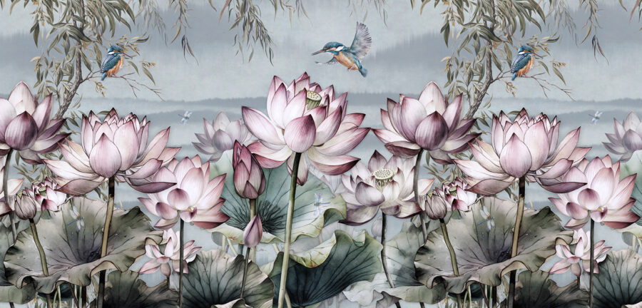 Pittura di fiori e di un uccello