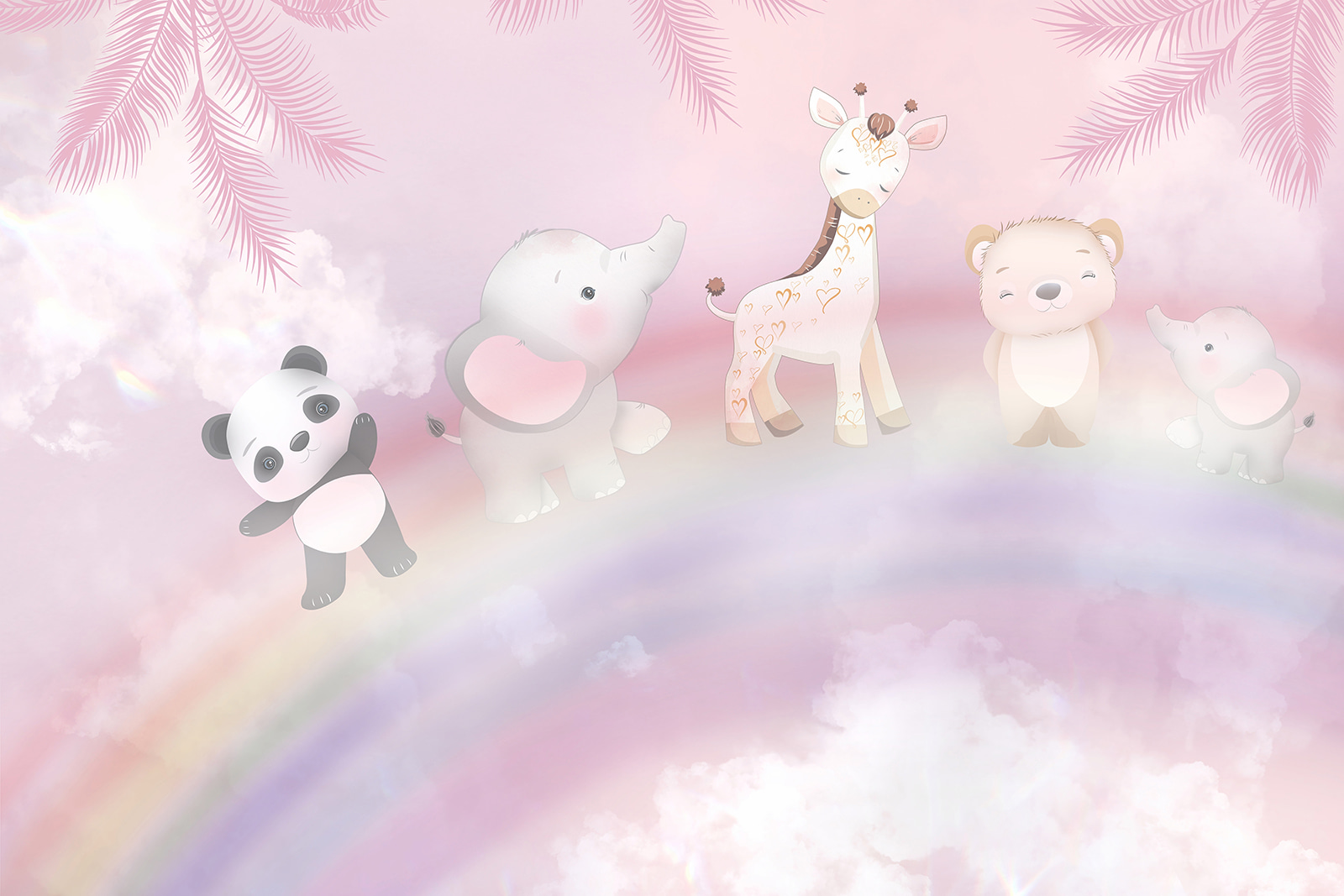 Group of animals on a rainbow