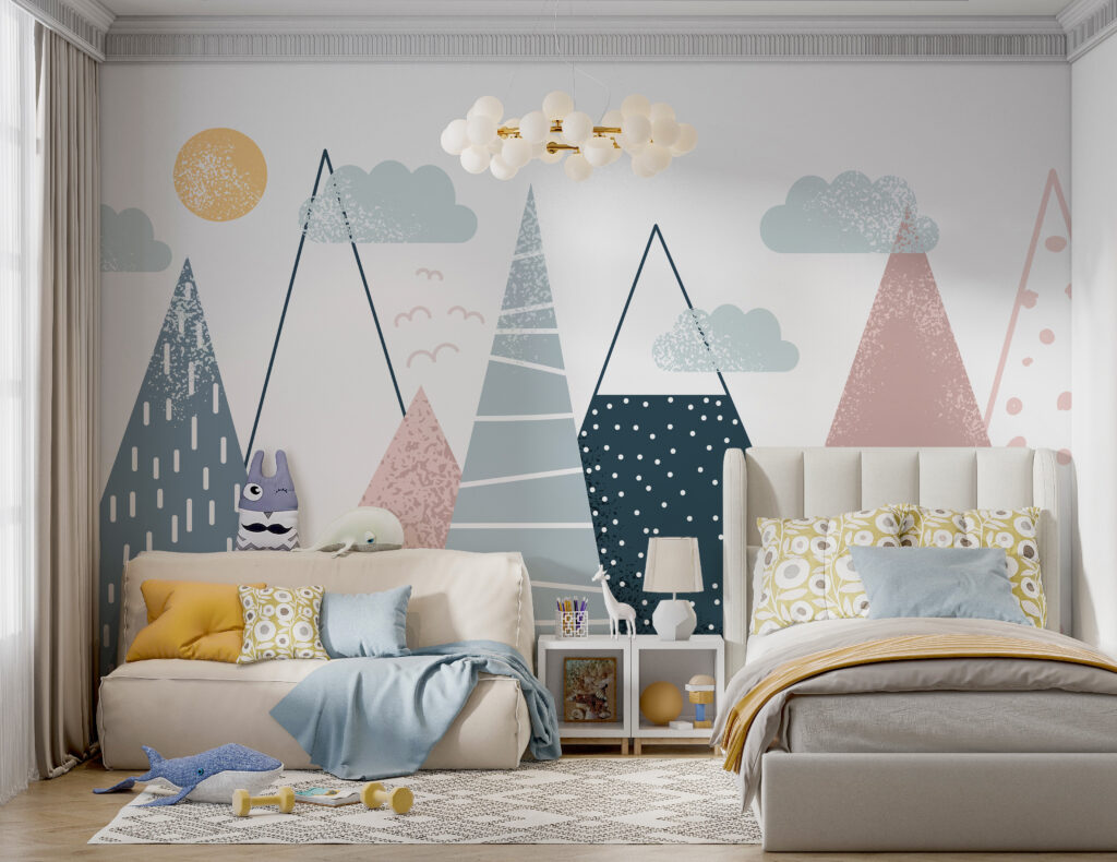 Group of mountains with trees and clouds Group of mountains with trees and clouds