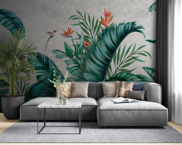 Fogliame tropicale con fiori vivaci. Fogliame tropicale con fiori vivaci.