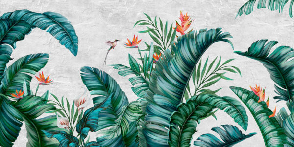Fogliame tropicale con fiori vivaci. Fogliame tropicale con fiori vivaci.