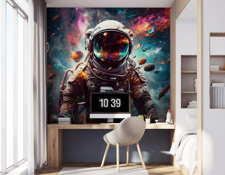 Un astronauta nello spazio con un grande casco