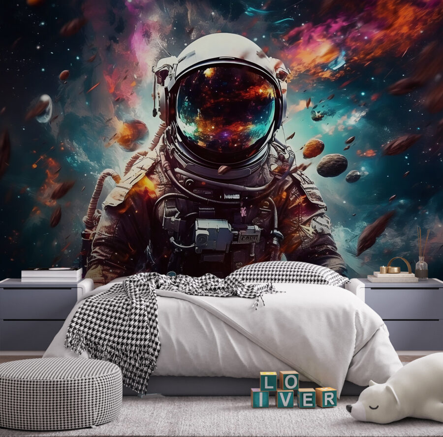 Un astronauta nello spazio con un grande casco
