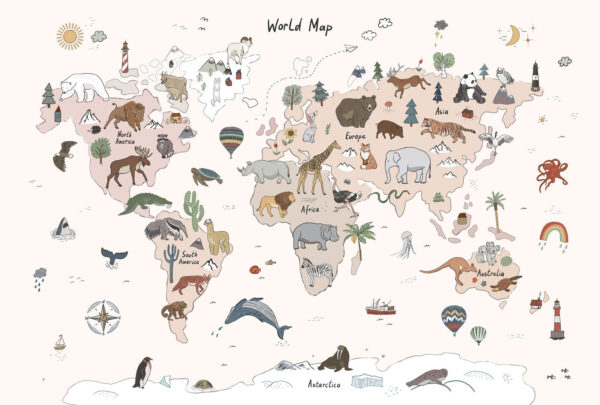 Mappa del mondo con animali Mappa del mondo con animali