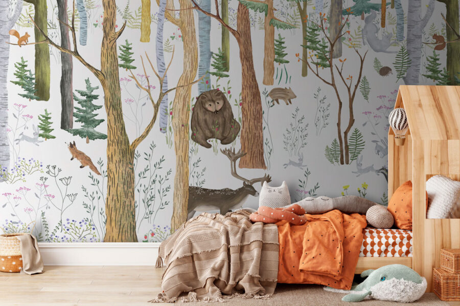 Foresta con alberi e animali