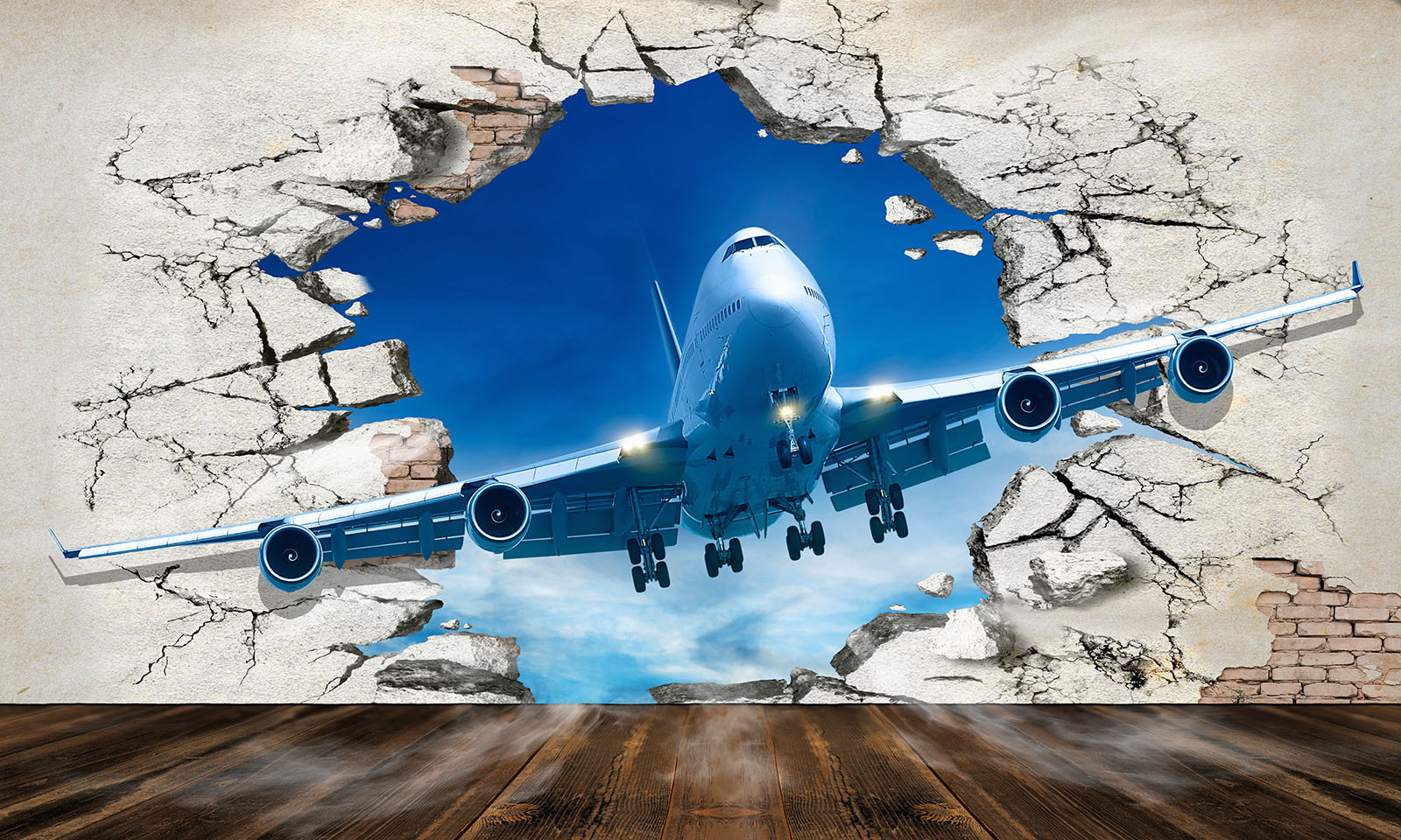 Plane coming through a hole in the wall Plane coming through a hole in the wall