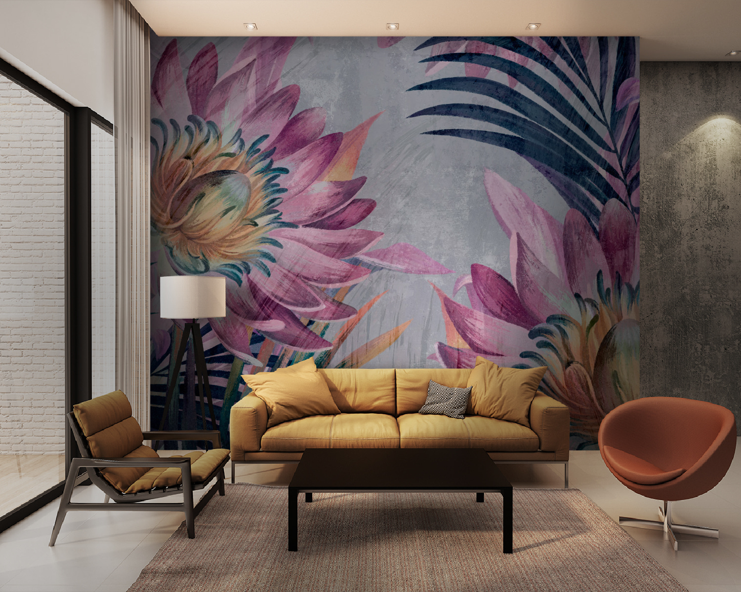 Vibrant blooms against a textured backdrop