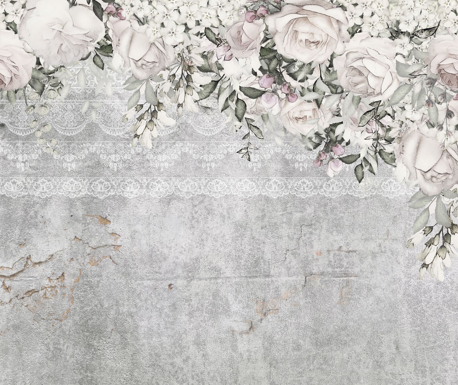 White and pink flowers on a gray background
