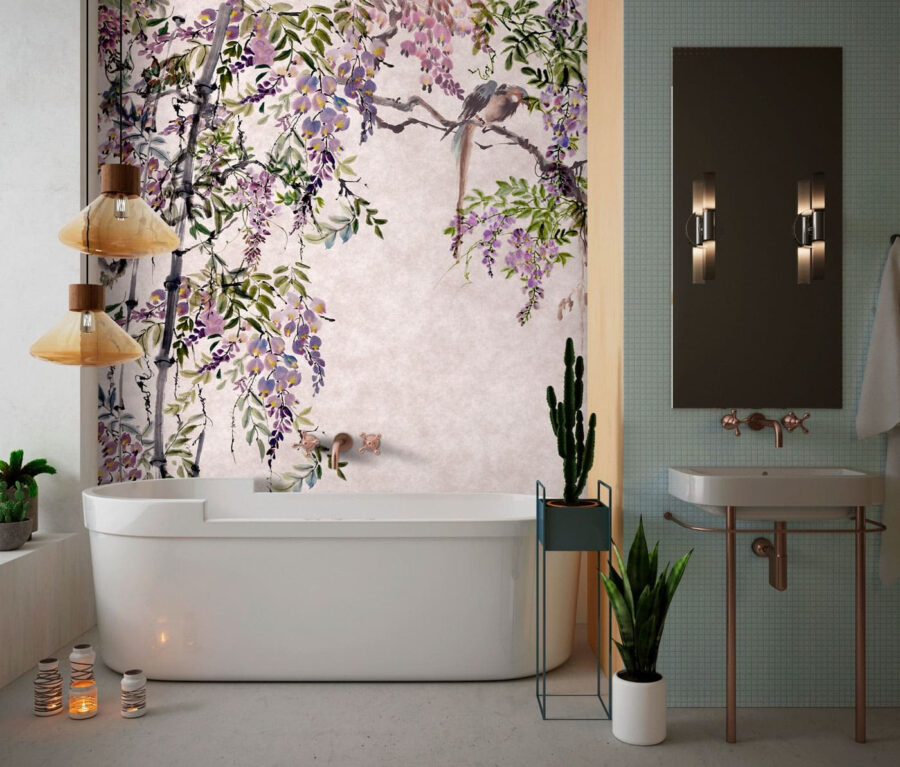 Pittura di un albero con fiori viola Pittura di un albero con fiori viola