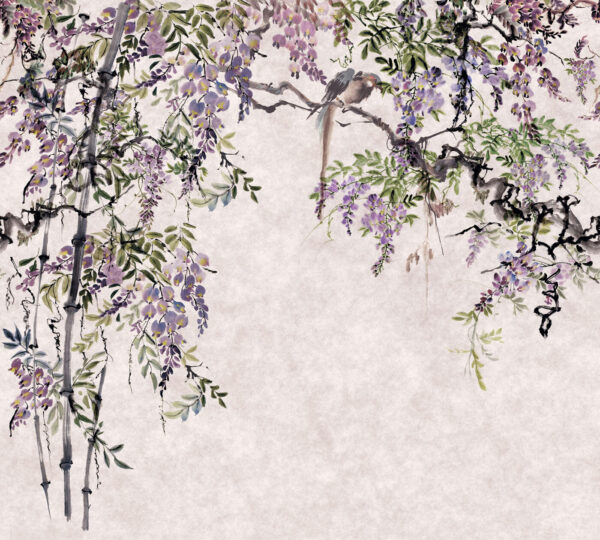 Pittura di un albero con fiori viola Pittura di un albero con fiori viola