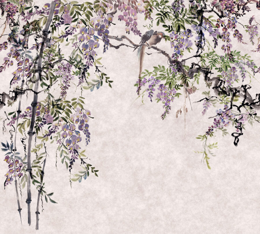 Pittura di un albero con fiori viola