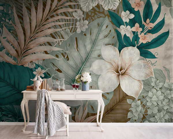 Composizione floreale e di fogliame tropicale. Composizione floreale e di fogliame tropicale.