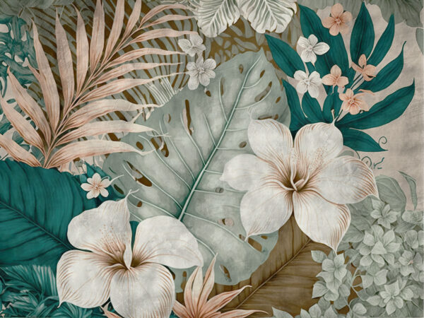 Composizione floreale e di fogliame tropicale. Composizione floreale e di fogliame tropicale.
