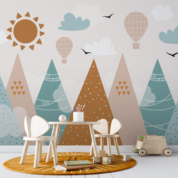 Paesaggio con alberi e mongolfiere Paesaggio con alberi e mongolfiere