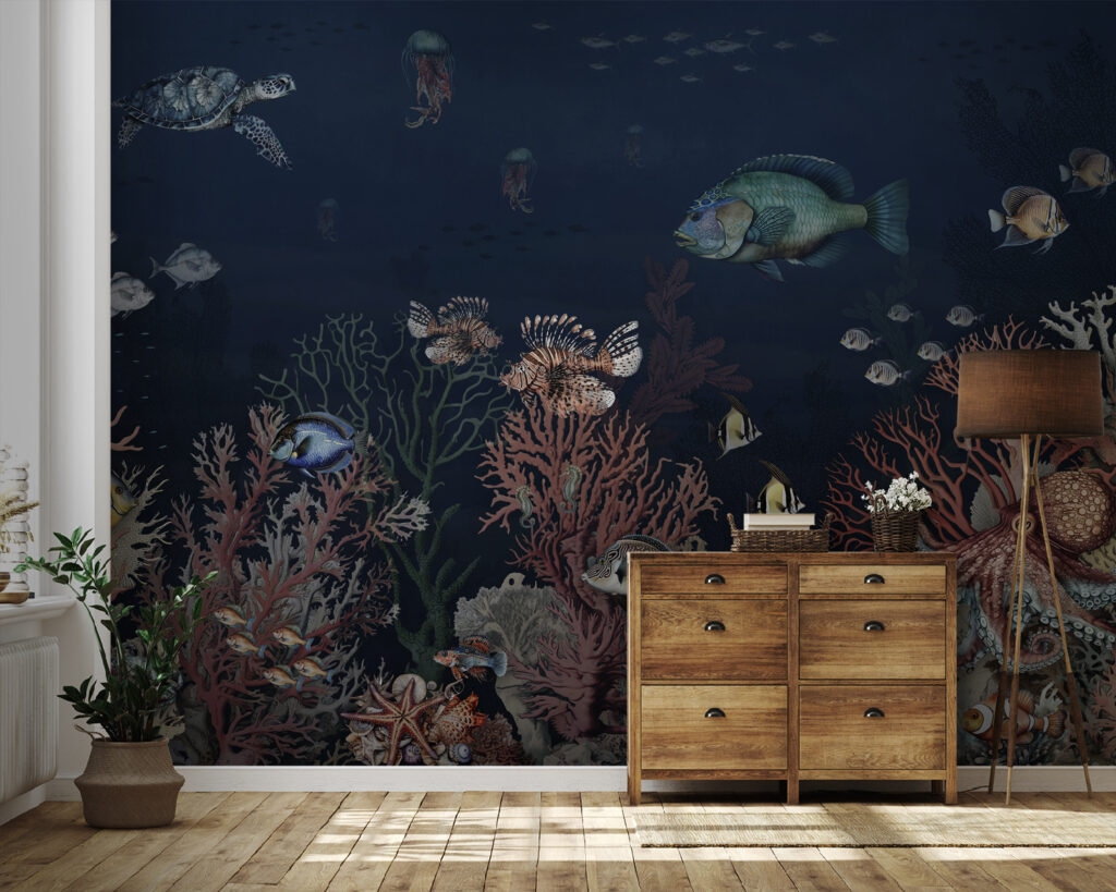 Sea life with fish and coral