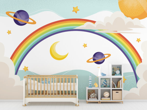 Arcobaleno con pianeti e stelle Arcobaleno con pianeti e stelle
