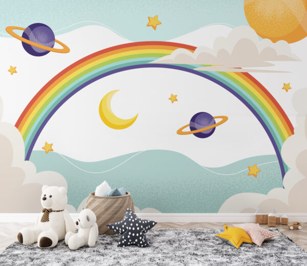 Arcobaleno con pianeti e stelle Arcobaleno con pianeti e stelle