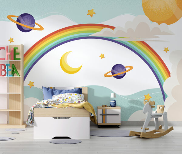 Arcobaleno con pianeti e stelle Arcobaleno con pianeti e stelle