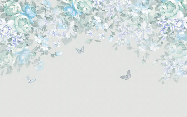 Fiori e farfalle bianche e blu Fiori e farfalle bianche e blu
