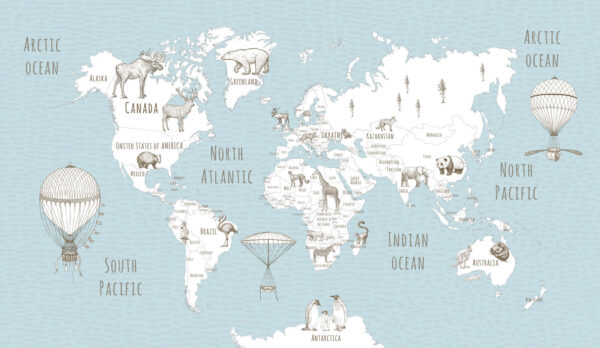 Mappa del mondo con animali Mappa del mondo con animali