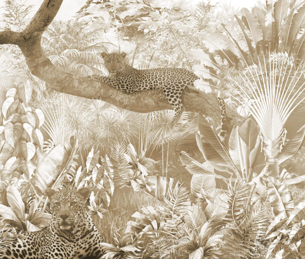 Leopard lying on a tree branch Leopard lying on a tree branch