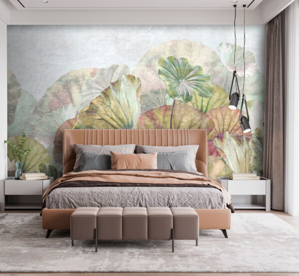 Delicate water lily leaves and blossoms