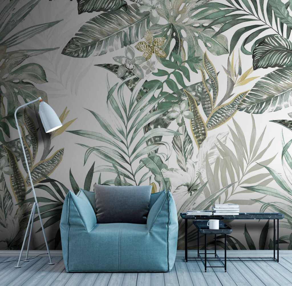 Wallpaper with leaves and flowers Wallpaper with leaves and flowers