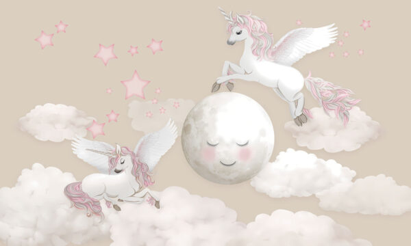 Gruppo di unicorni in volo sulla luna Gruppo di unicorni in volo sulla luna