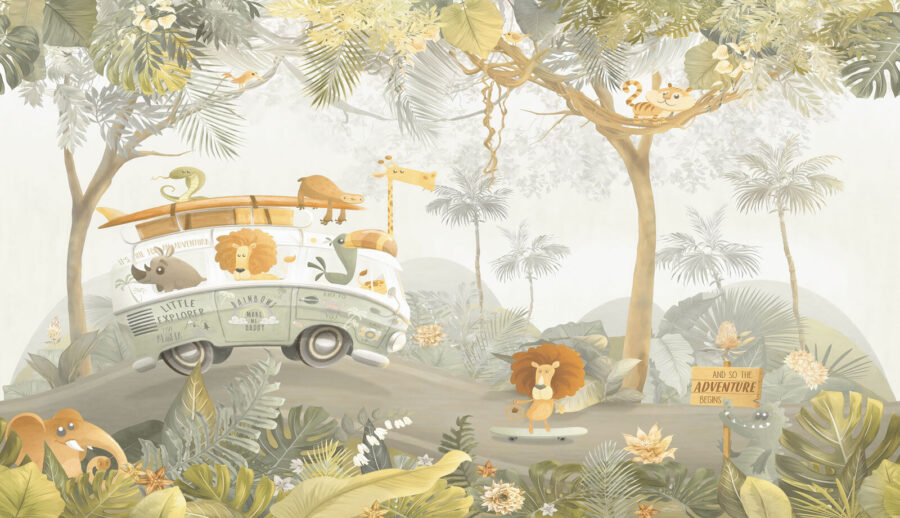 Carta da parati con animali e alberi
