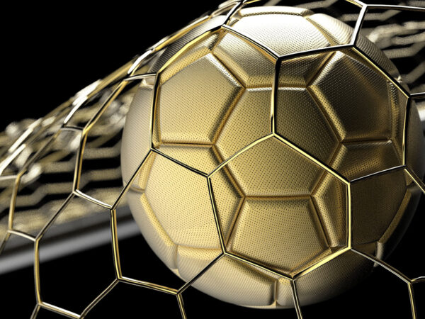 Un pallone da calcio scintillante in mostra Un pallone da calcio scintillante in mostra