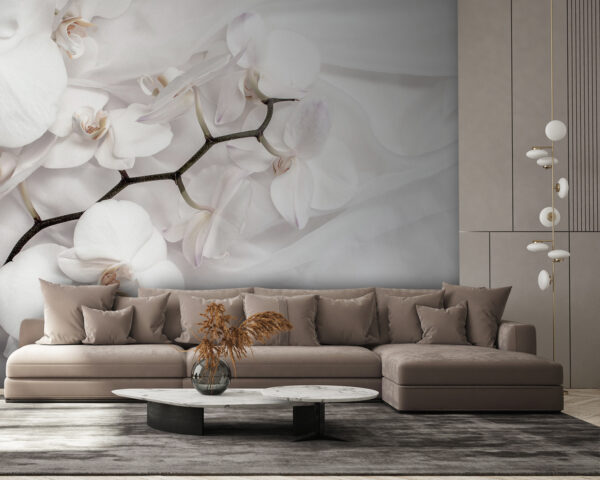 Orchidee bianche su tessuto bianco Orchidee bianche su tessuto bianco
