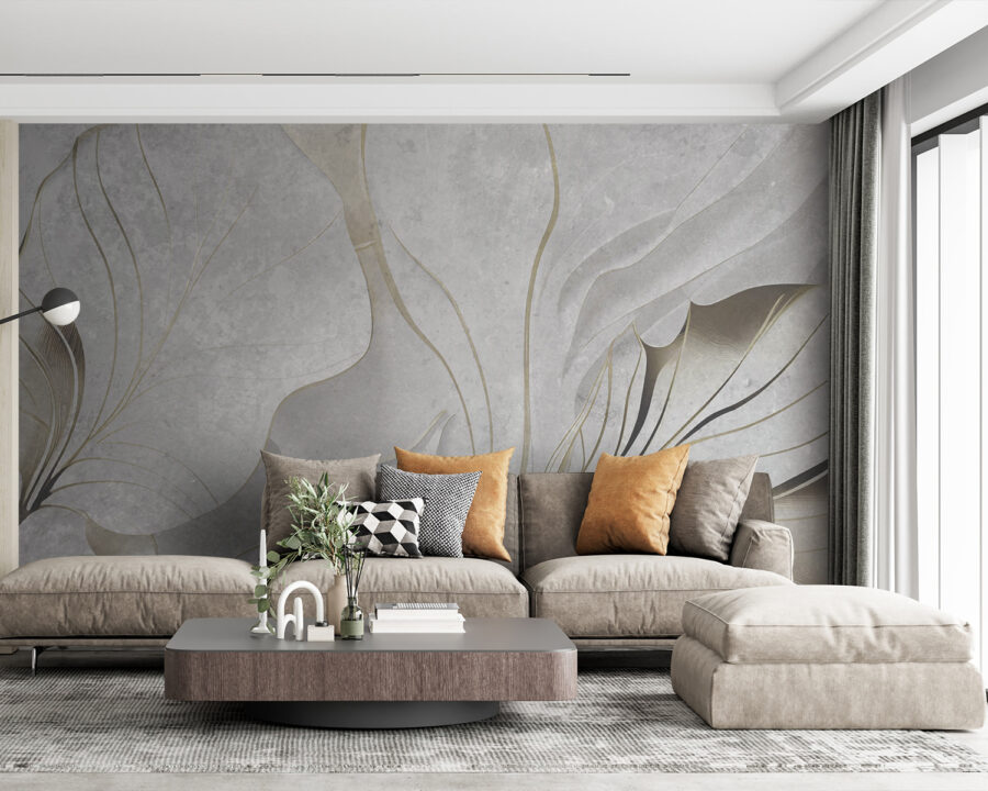 Carta da parati Foglie eleganti in serene tonalità di grigio - immagine 3