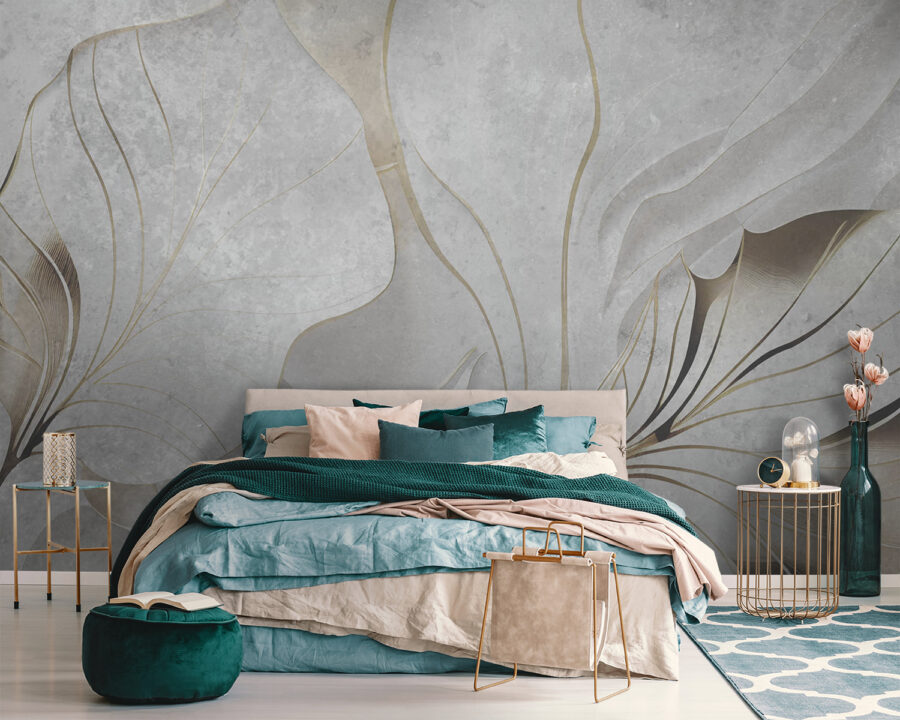 Carta da parati Foglie eleganti in serene tonalità di grigio