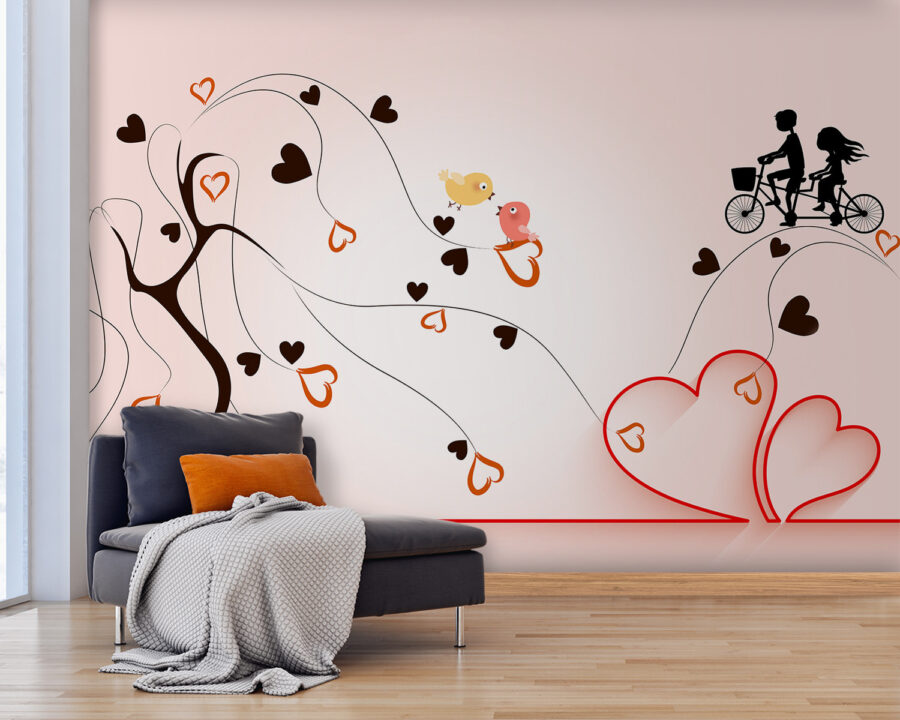 Albero con cuori e uccelli