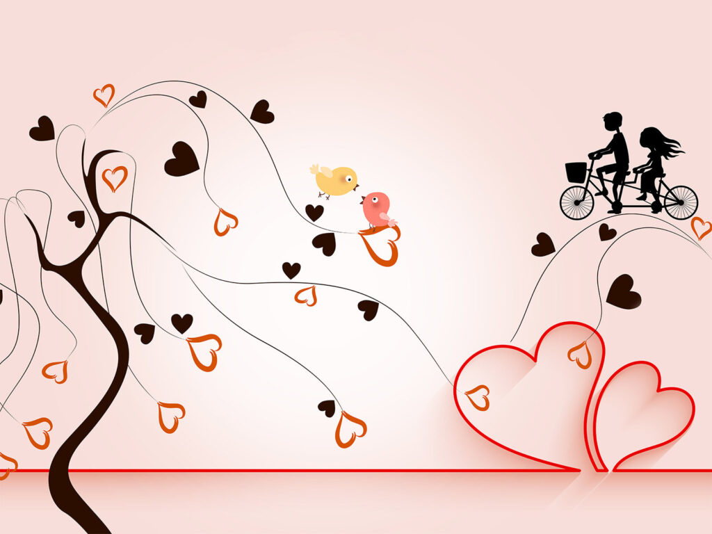 Albero con cuori e uccelli Albero con cuori e uccelli