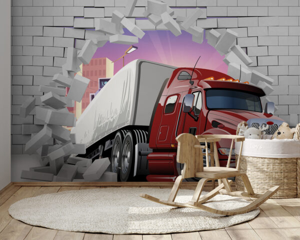 Camion che sfonda un muro di mattoni Camion che sfonda un muro di mattoni
