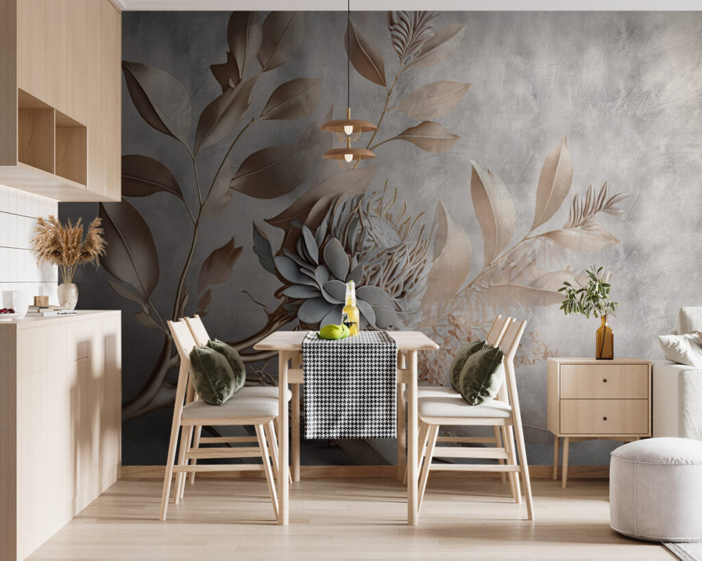 Elegant paper flowers and delicate leaves