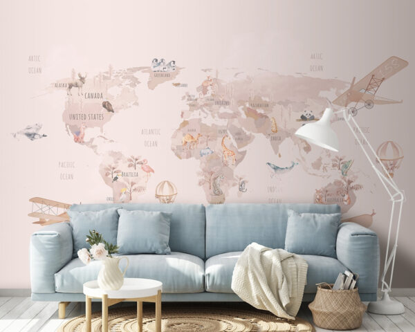 Mappa del mondo con aerei e orsi polari Mappa del mondo con aerei e orsi polari