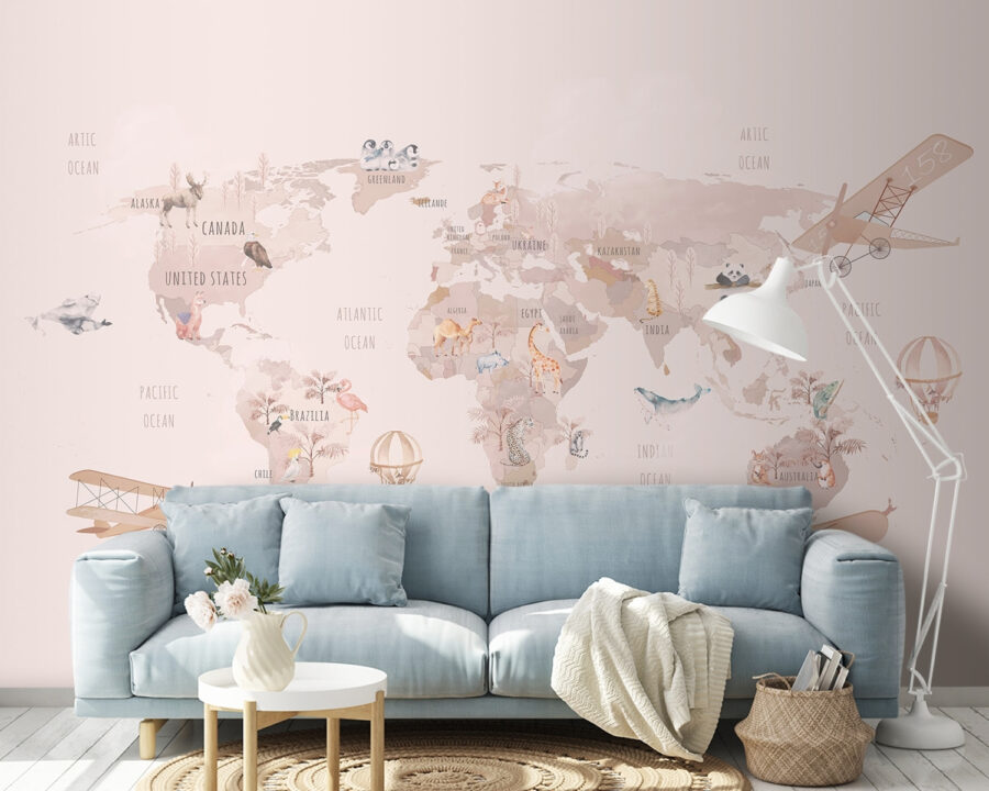 Mappa del mondo con aerei e orsi polari Mappa del mondo con aerei e orsi polari