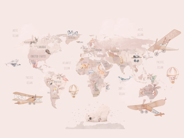 Mappa del mondo con aerei e orsi polari Mappa del mondo con aerei e orsi polari