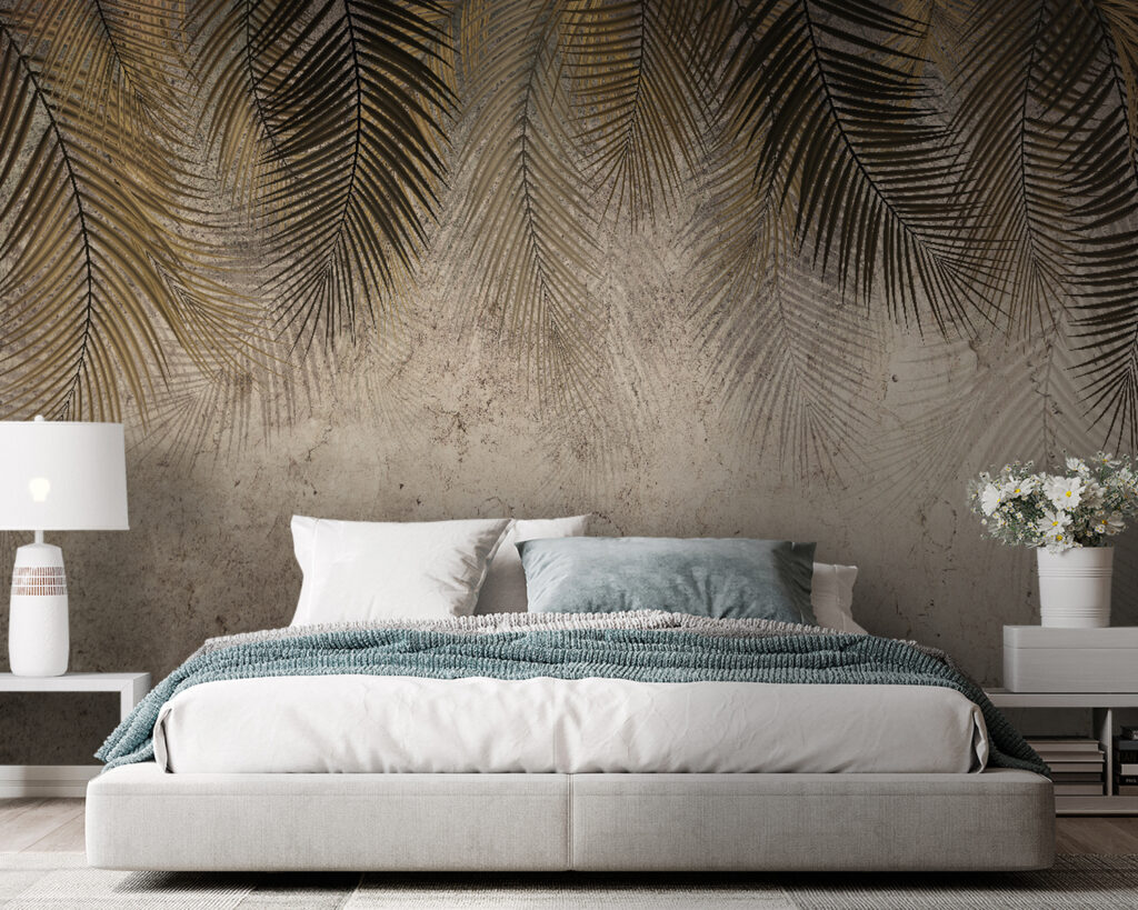 Palm leaves against a textured backdrop