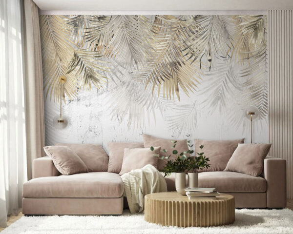 Elegant palm leaves on a textured background Elegant palm leaves on a textured background