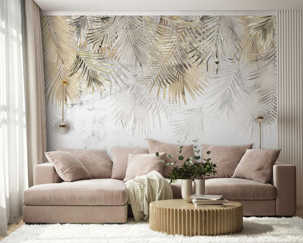 Elegant palm leaves on a textured background Elegant palm leaves on a textured background