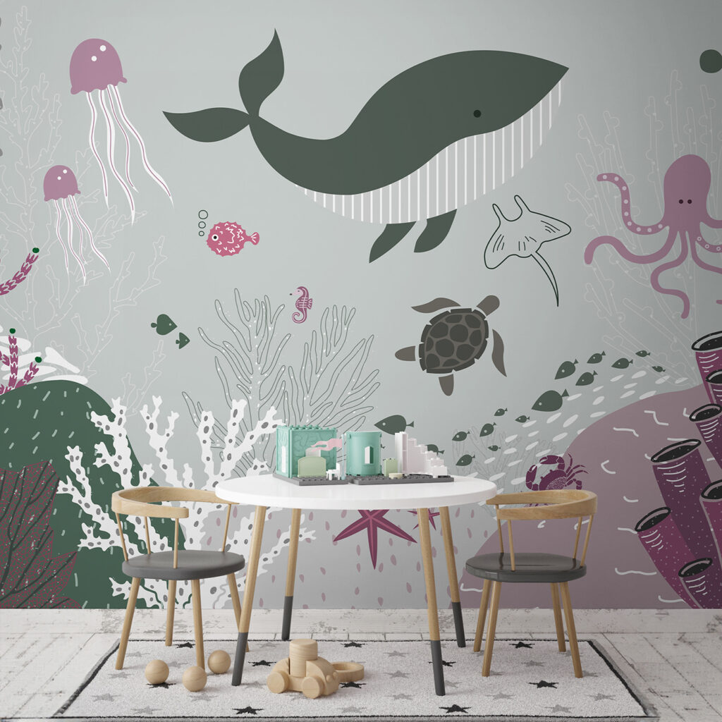 A sea life with a whale and seaweed A sea life with a whale and seaweed