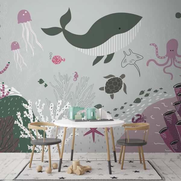A sea life with a whale and seaweed A sea life with a whale and seaweed