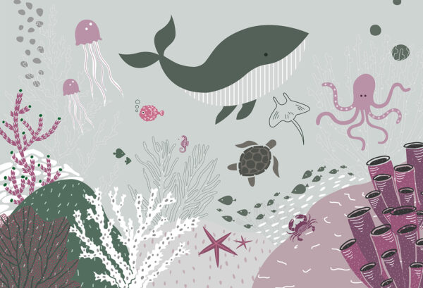 A sea life with a whale and seaweed A sea life with a whale and seaweed