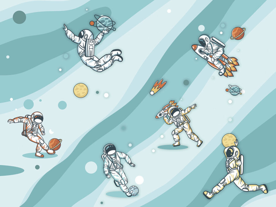 Gruppo di astronauti nello spazio