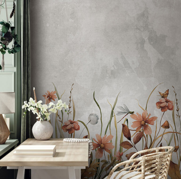 Pittura di fiori ed erba