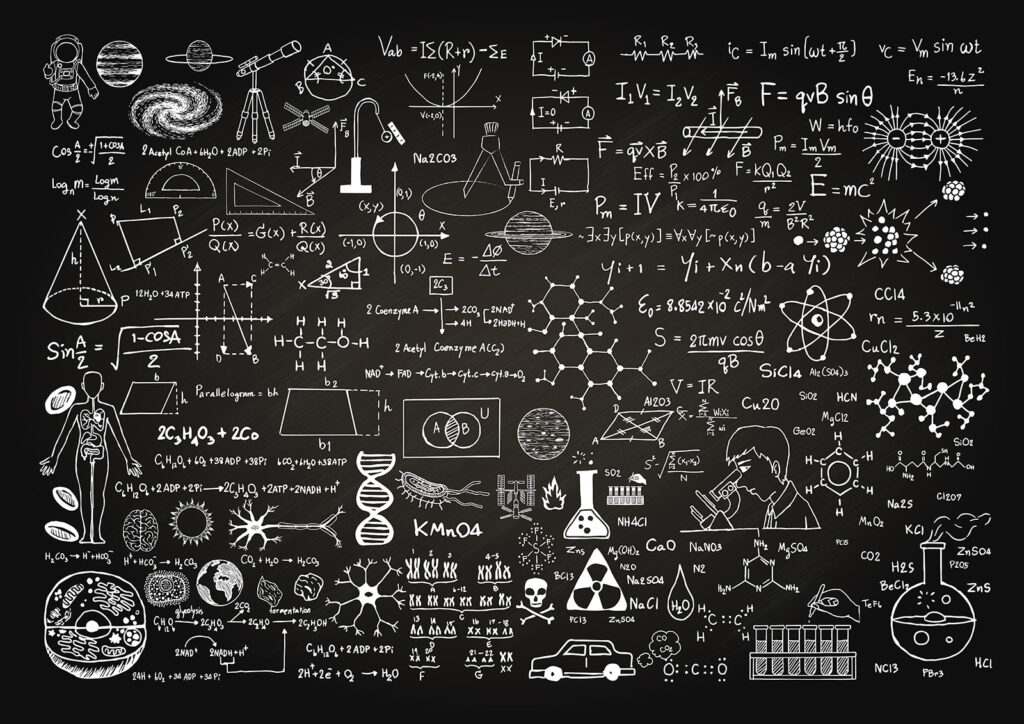 Lavagna con simboli e formule matematiche Lavagna con simboli e formule matematiche
