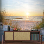 Carta da parati Spiaggia con erba e specchio d'acqua